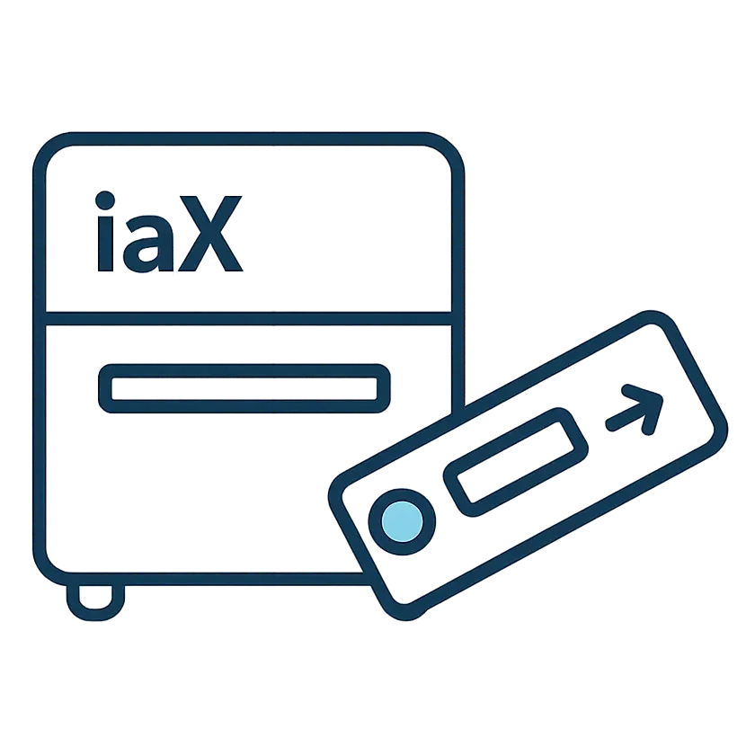 A test cartridge being placed into the iaX reader for machine reading